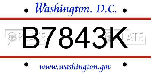 B7843K District Of Columbia License Plate