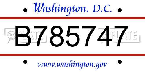 B785747 District Of Columbia License Plate