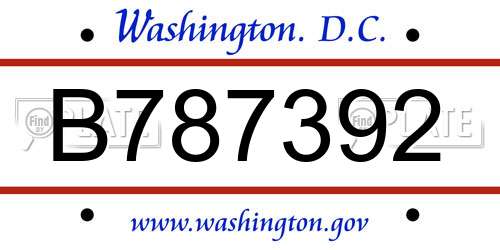 B787392 District Of Columbia License Plate