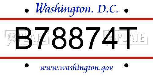B78874T District Of Columbia License Plate