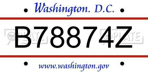 B78874Z District Of Columbia License Plate