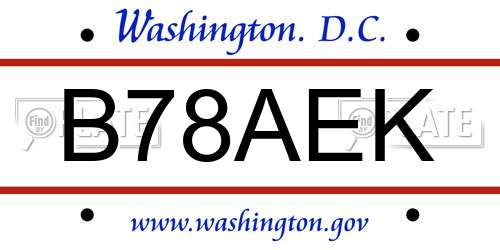 B78AEK District Of Columbia License Plate