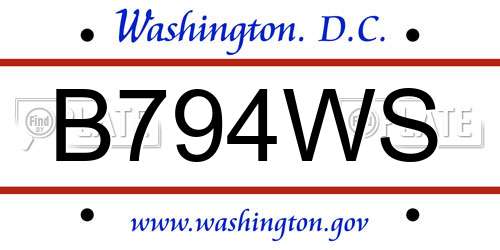 B794WS District Of Columbia License Plate