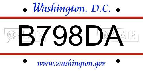B798DA District Of Columbia License Plate