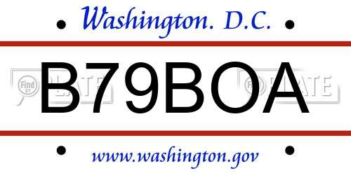 B79BOA District Of Columbia License Plate