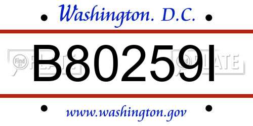 B80259I District Of Columbia License Plate