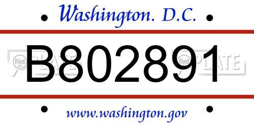 B802891 District Of Columbia License Plate