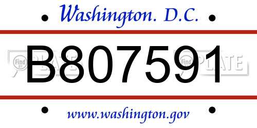 B807591 District Of Columbia License Plate