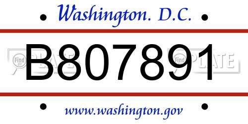 B807891 District Of Columbia License Plate