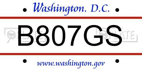 B807GS District Of Columbia License Plate