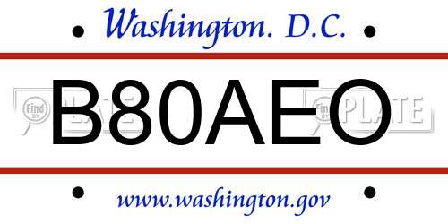 B80AEO District Of Columbia License Plate