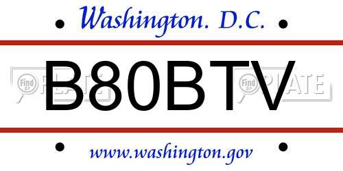 B80BTV District Of Columbia License Plate