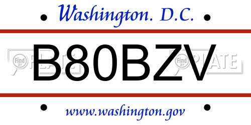 B80BZV District Of Columbia License Plate