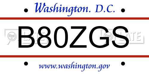 B80ZGS District Of Columbia License Plate