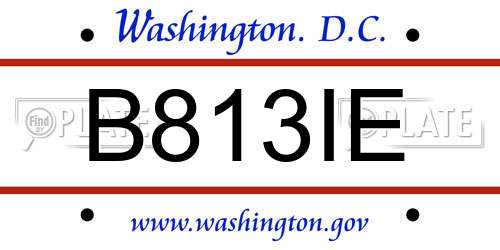 B813IE District Of Columbia License Plate