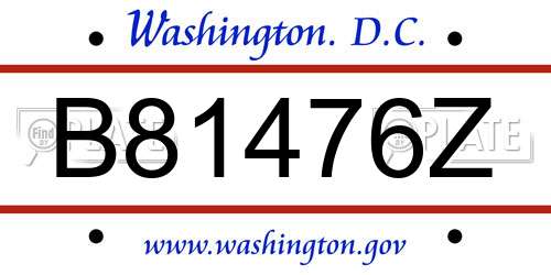 B81476Z District Of Columbia License Plate