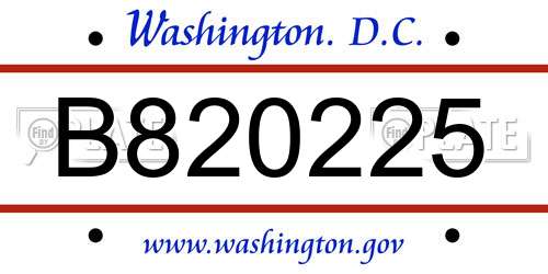 B820225 District Of Columbia License Plate