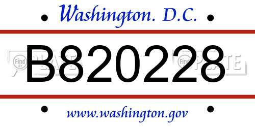 B820228 District Of Columbia License Plate