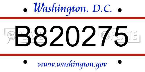 B820275 District Of Columbia License Plate
