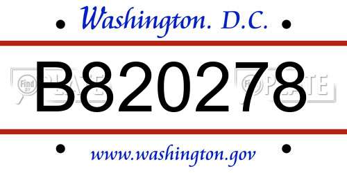 B820278 District Of Columbia License Plate