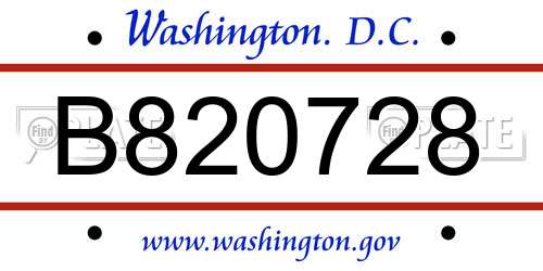 B820728 District Of Columbia License Plate