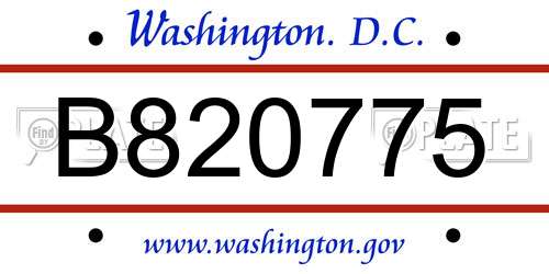 B820775 District Of Columbia License Plate