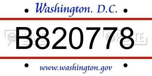 B820778 District Of Columbia License Plate