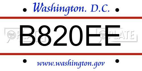 B820EE District Of Columbia License Plate
