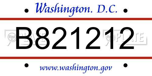 B821212 District Of Columbia License Plate