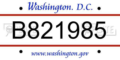 B821985 District Of Columbia License Plate