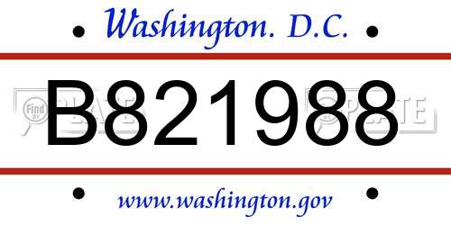 B821988 District Of Columbia License Plate