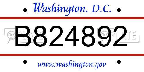 B824892 District Of Columbia License Plate