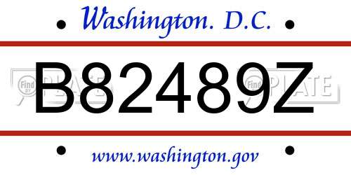 B82489Z District Of Columbia License Plate