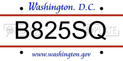 B825SQ District Of Columbia License Plate