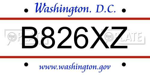B826XZ District Of Columbia License Plate