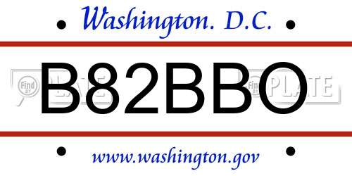 B82BBO District Of Columbia License Plate