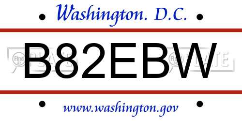 B82EBW District Of Columbia License Plate