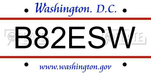 B82ESW District Of Columbia License Plate