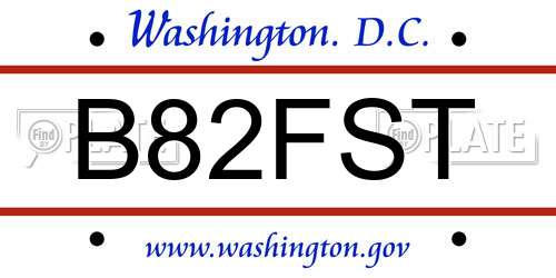 B82FST District Of Columbia License Plate