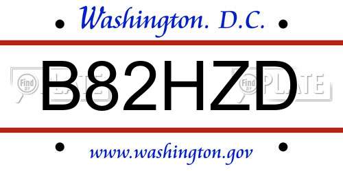B82HZD District Of Columbia License Plate