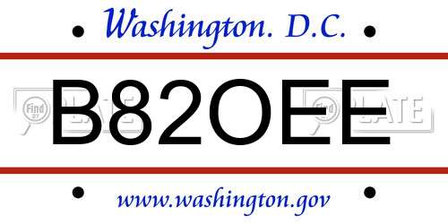 B82OEE District Of Columbia License Plate