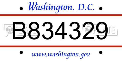 B834329 District Of Columbia License Plate