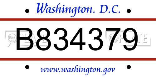 B834379 District Of Columbia License Plate