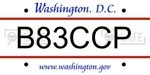 B83CCP District Of Columbia License Plate