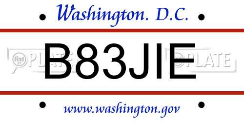 B83JIE District Of Columbia License Plate