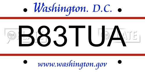 B83TUA District Of Columbia License Plate