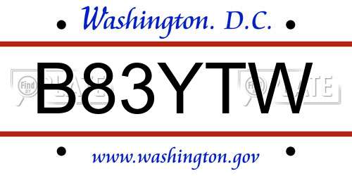 B83YTW District Of Columbia License Plate