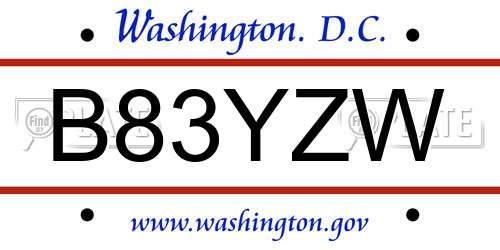 B83YZW District Of Columbia License Plate
