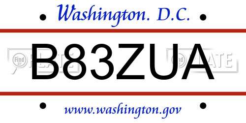 B83ZUA District Of Columbia License Plate