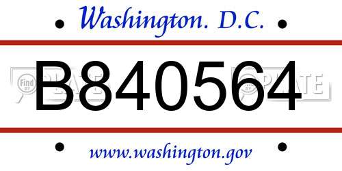B840564 District Of Columbia License Plate